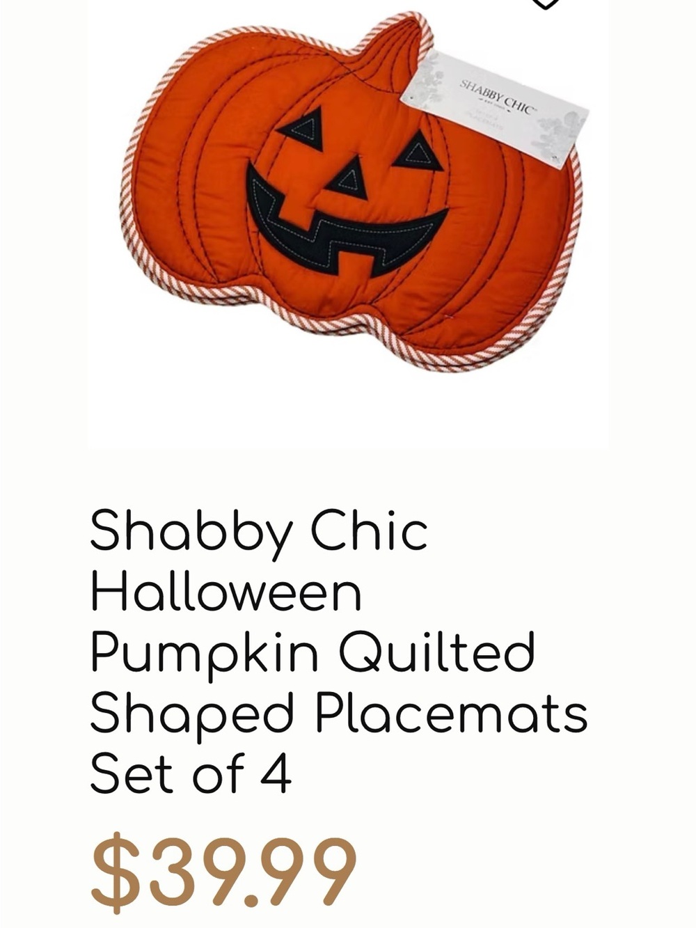 Shabby Chic Orange Pumpkin Jack-O'-Lantern Quilted Placemats - Set of 4